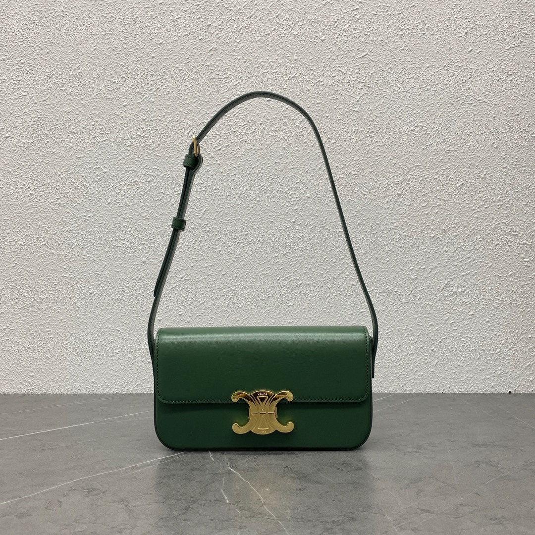 Celine Shoulder Bag Claude In Shiny Calfskin Green/Gold 194143